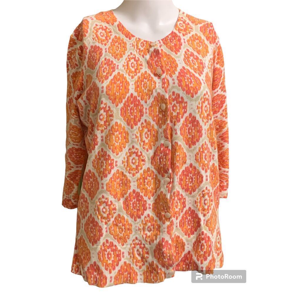Merona Women's Size Large 3/4 Sleeve Cardigan Sweater Orange Pink Button